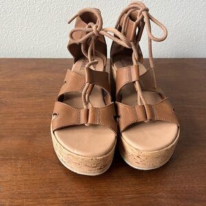 Sorel Cameron Flatform Lace-Up Cork Sandals